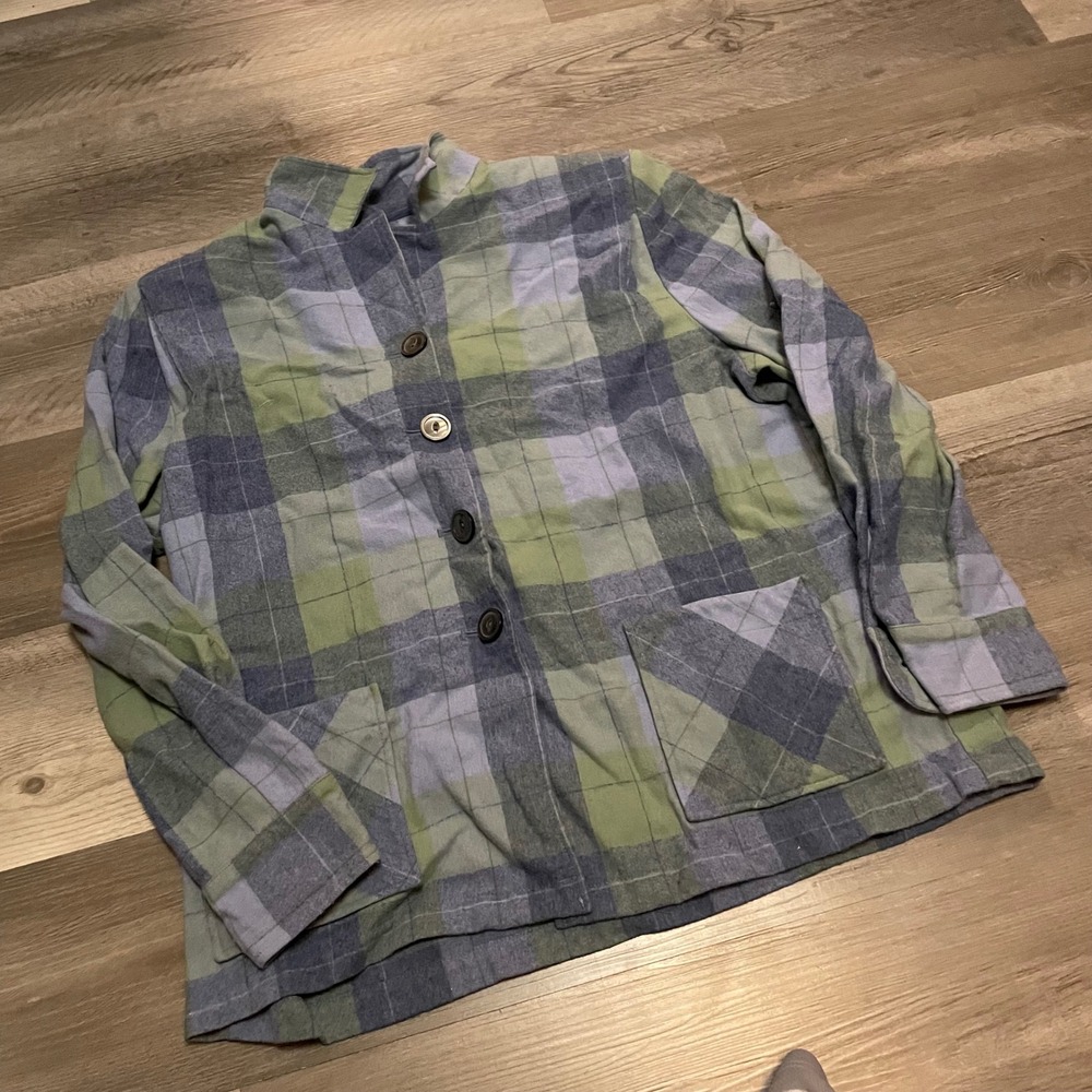 Pendleton Plaid Virgin Wool Shirt Jacket XL Blue Green Made in USA Flannel